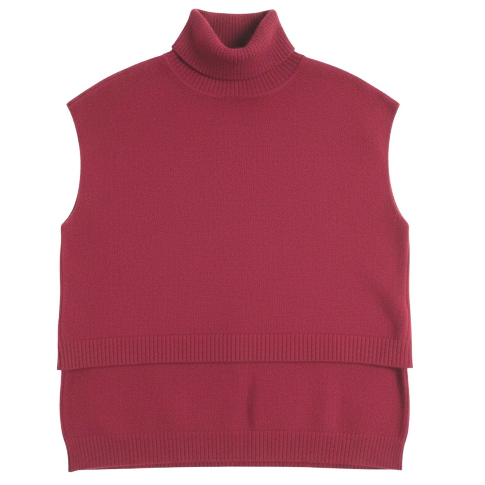 KARLIE Maroon CASHMERE BLEND Sleeveless HIGH-LOW Ribbed Trim KNIT SWEATER Sz L